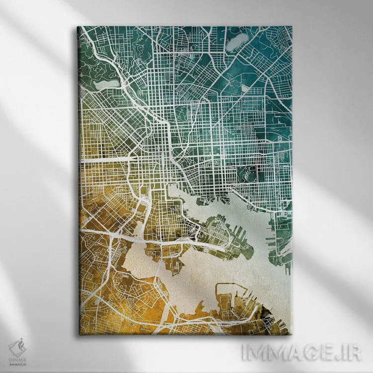 تابلو دکوراتیو نقشه بالتیمور مریلند اثر مایکل تامپست - نمای روبهرو روی دیوار