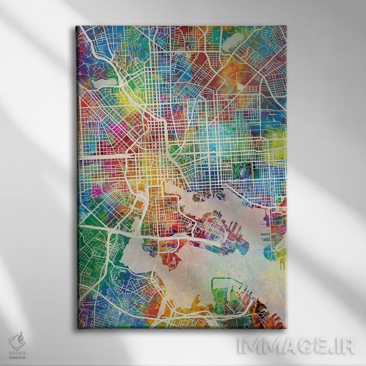 تابلو دکوراتیو نقشه بالتیمور مریلند اثر مایکل تامپست - نمای روبهرو روی دیوار