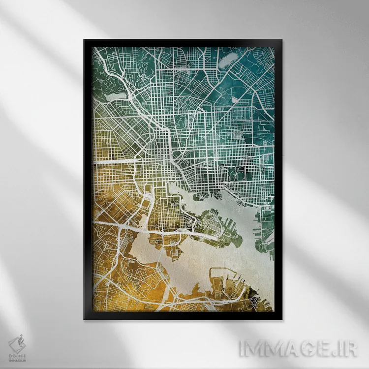 تابلو دکوراتیو نقشه بالتیمور مریلند اثر مایکل تامپست - نمای قابدار مشکی