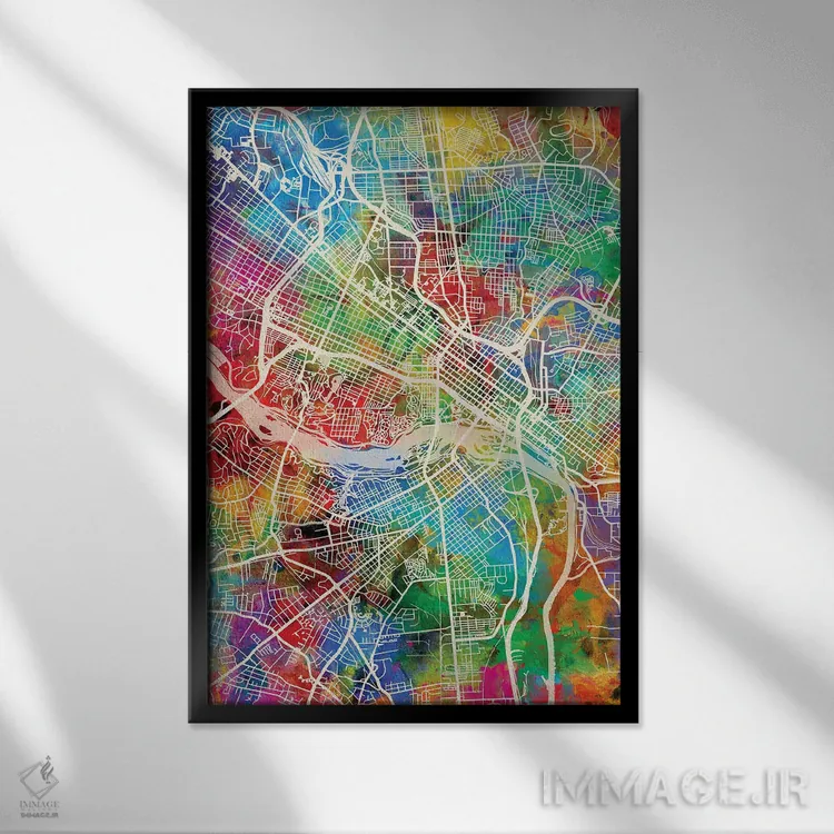 تابلو دکوراتیو نقشه ریچموند ویرجینیا اثر مایکل تامپست - نمای قابدار مشکی