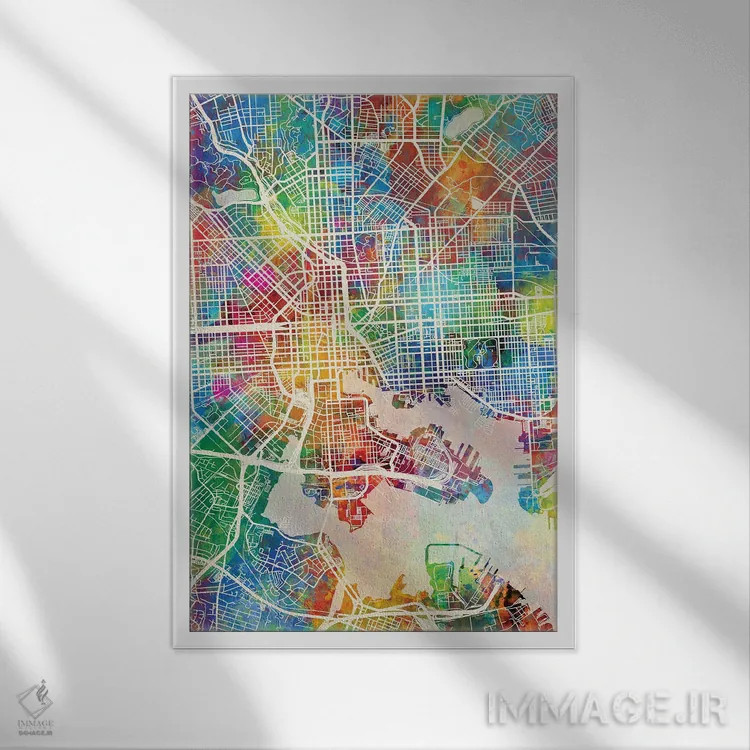 تابلو دکوراتیو نقشه بالتیمور مریلند اثر مایکل تامپست - نمای قابدار سفید