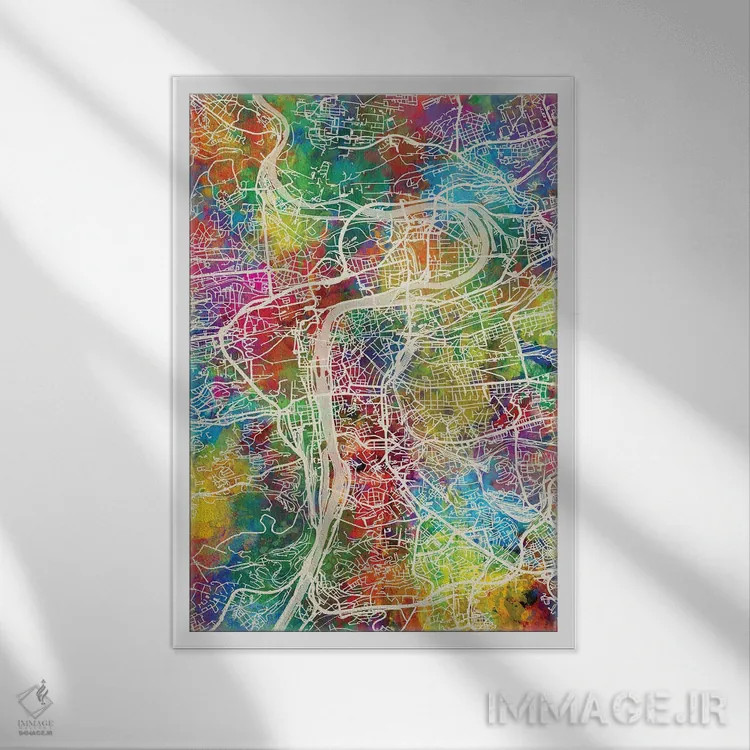 تابلو دکوراتیو نقشه پراگ اثر مایکل تامپست - نمای قابدار سفید
