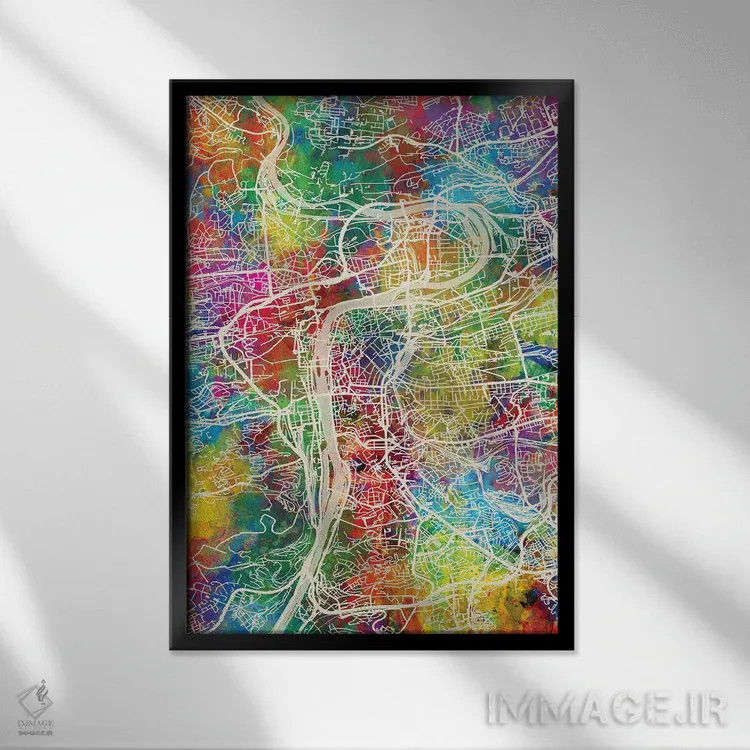 تابلو دکوراتیو نقشه پراگ اثر مایکل تامپست - نمای قابدار مشکی