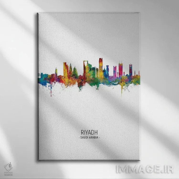 تابلو دکوراتیو نمای عمودی افق ریاض عربستان سعودی اثر مایکل تامپست - نمای روبهرو روی دیوار