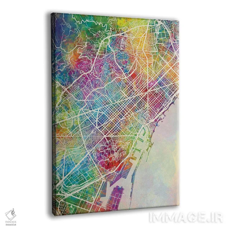 تابلو دکوراتیو نقشه بارسلونا اسپانیا اثر مایکل تامپست - نمای پرسپکتیو محصول