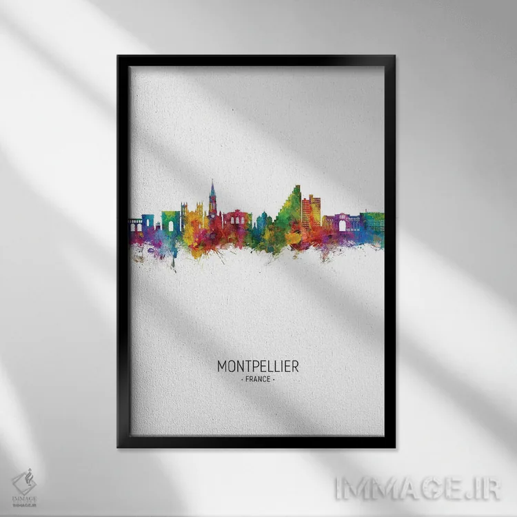 تابلو دکوراتیو نمای عمودی افق مون پلیه فرانسه اثر مایکل تامپست - نمای قابدار مشکی