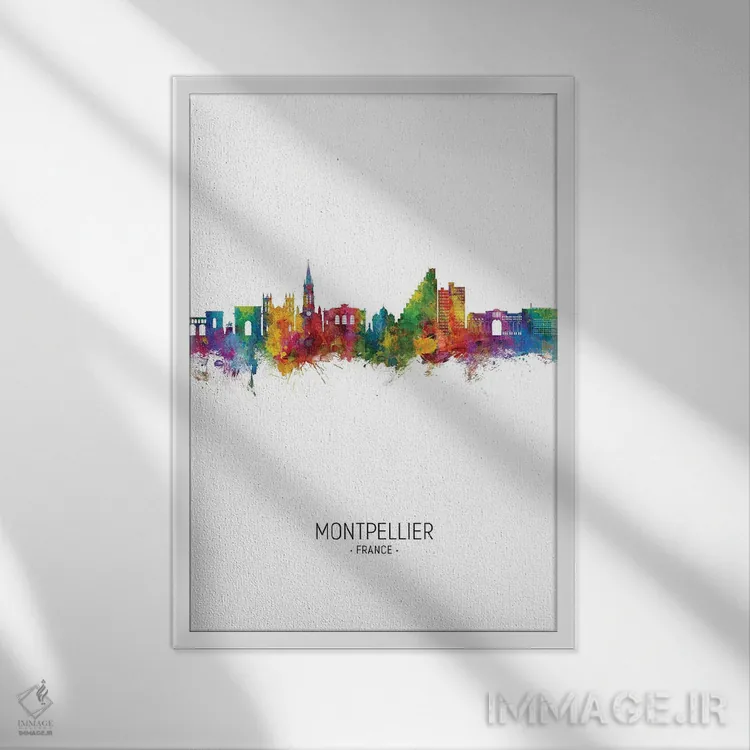 تابلو دکوراتیو نمای عمودی افق مون پلیه فرانسه اثر مایکل تامپست - نمای قابدار سفید