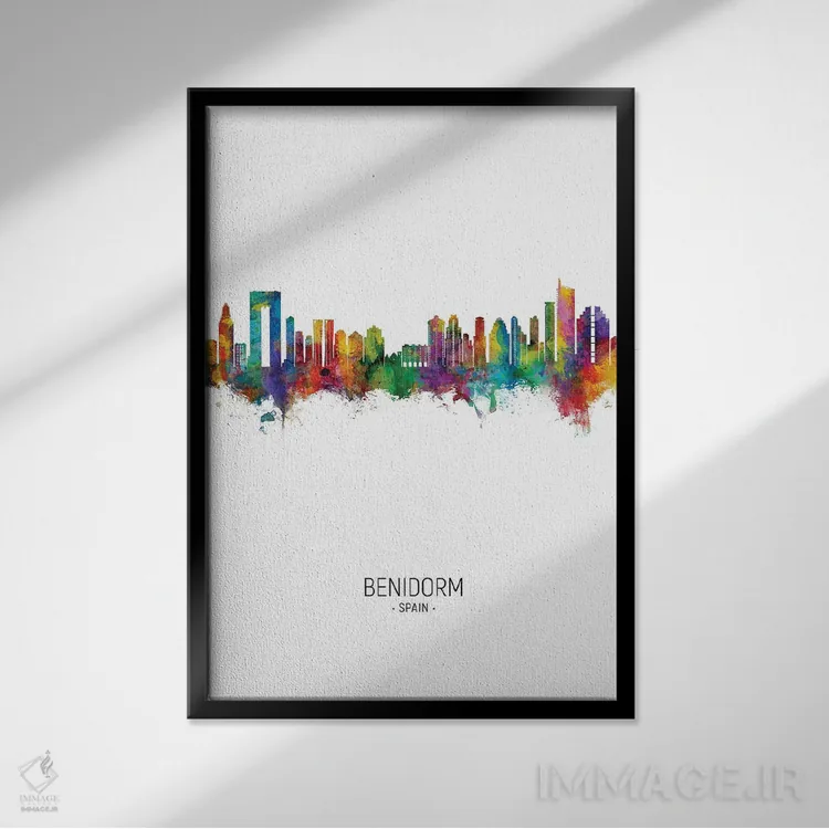 تابلو دکوراتیو نمای عمودی افق بنیدورم اسپانیا اثر مایکل تامپست - نمای قابدار مشکی