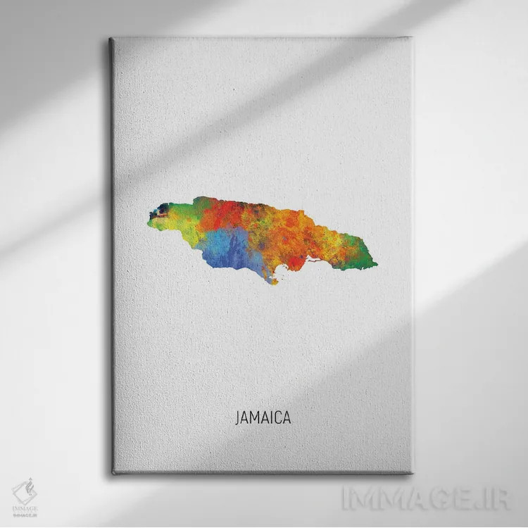 تابلو دکوراتیو نقشه جامائیکا اثر مایکل تامپست - نمای روبهرو روی دیوار