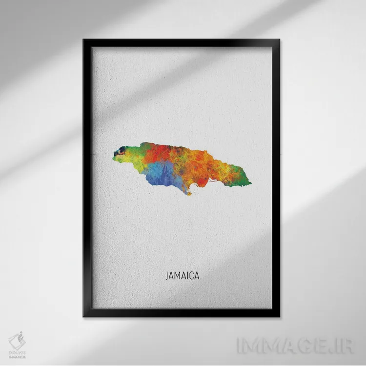 تابلو دکوراتیو نقشه جامائیکا اثر مایکل تامپست - نمای قابدار مشکی
