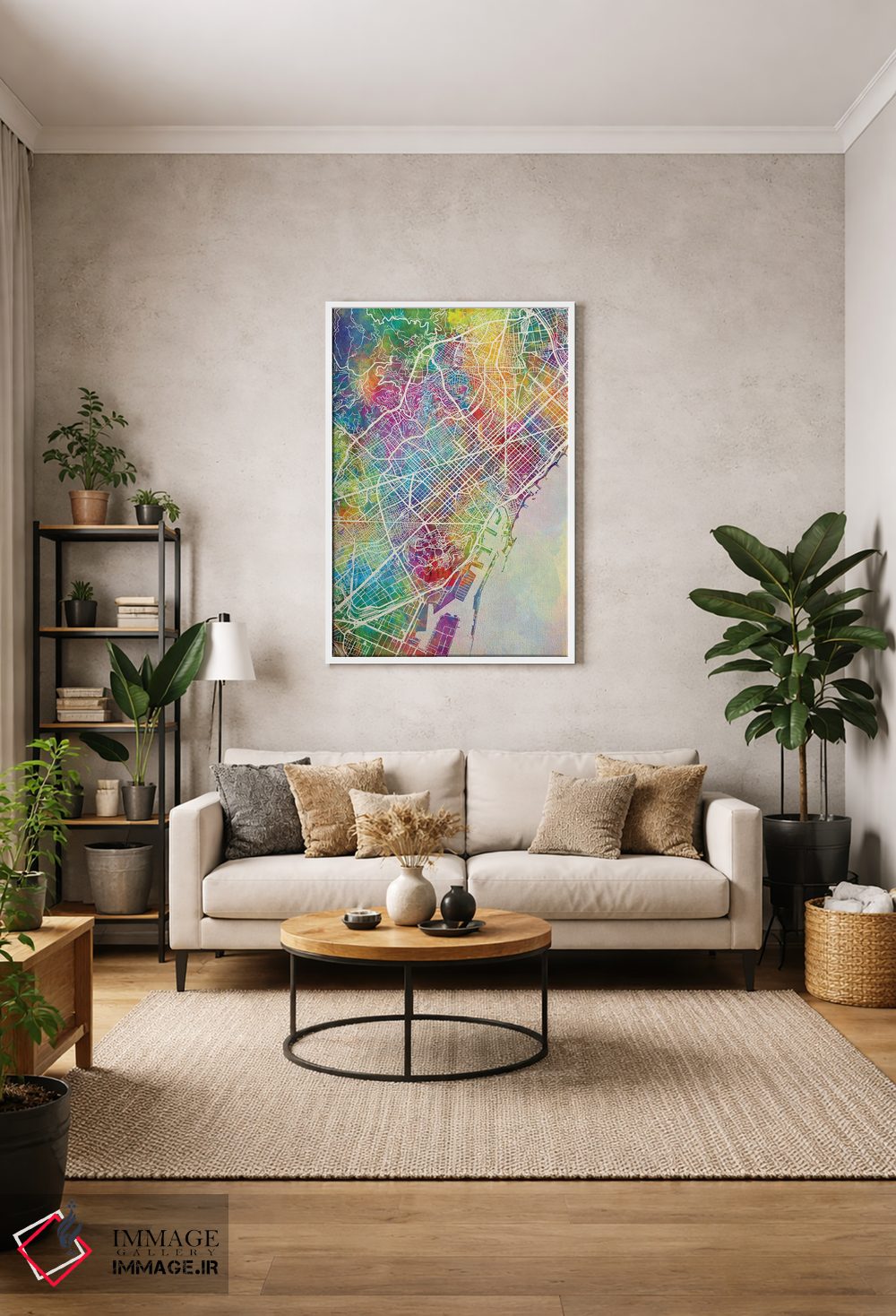 تابلو دکوراتیو نقشه بارسلونا اسپانیا اثر مایکل تامپست - D1W