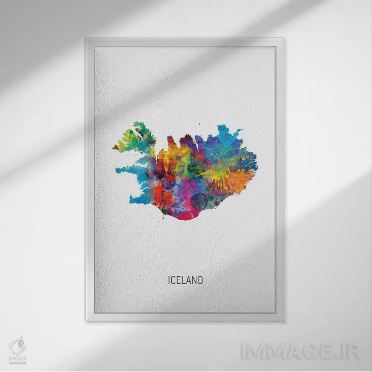 تابلو دکوراتیو نقشه ایسلند اثر مایکل تامپست - نمای قابدار سفید