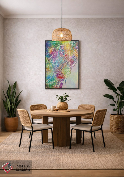 تابلو دکوراتیو نقشه بارسلونا اسپانیا اثر مایکل تامپست - D3B