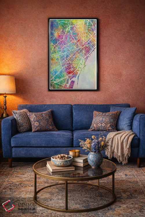 تابلو دکوراتیو نقشه بارسلونا اسپانیا اثر مایکل تامپست - D4B