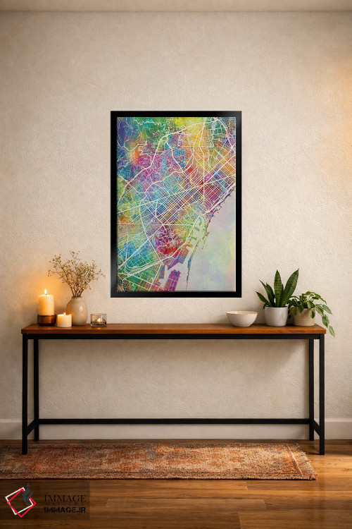 تابلو دکوراتیو نقشه بارسلونا اسپانیا اثر مایکل تامپست - D5B