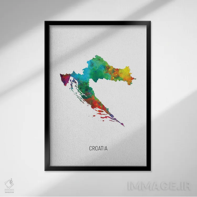 تابلو دکوراتیو نقشه کرواسی اثر مایکل تامپست - نمای قابدار مشکی