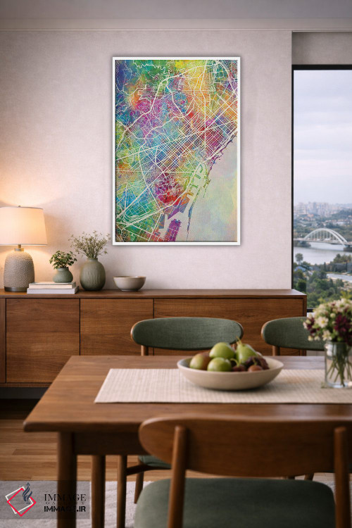 تابلو دکوراتیو نقشه بارسلونا اسپانیا اثر مایکل تامپست - D6W