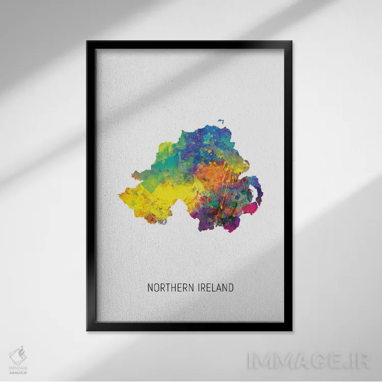 تابلو دکوراتیو نقشه ایرلند شمالی اثر مایکل تامپست - نمای قابدار مشکی
