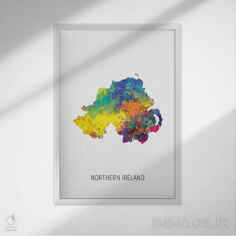 تابلو دکوراتیو نقشه ایرلند شمالی اثر مایکل تامپست - نمای قابدار سفید