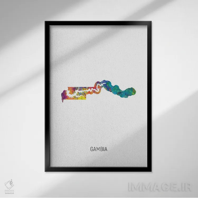 تابلو دکوراتیو نقشه گامبیا اثر مایکل تامپست - نمای قابدار مشکی