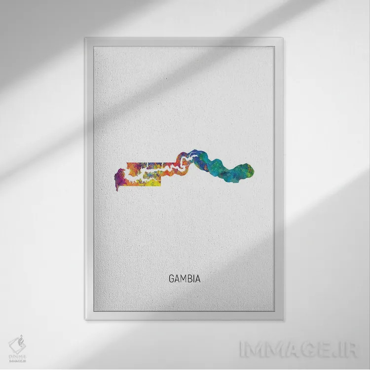 تابلو دکوراتیو نقشه گامبیا اثر مایکل تامپست - نمای قابدار سفید