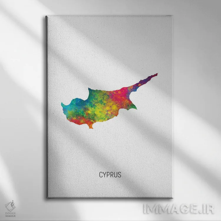 تابلو دکوراتیو نقشه قبرس اثر مایکل تامپست - نمای روبهرو روی دیوار