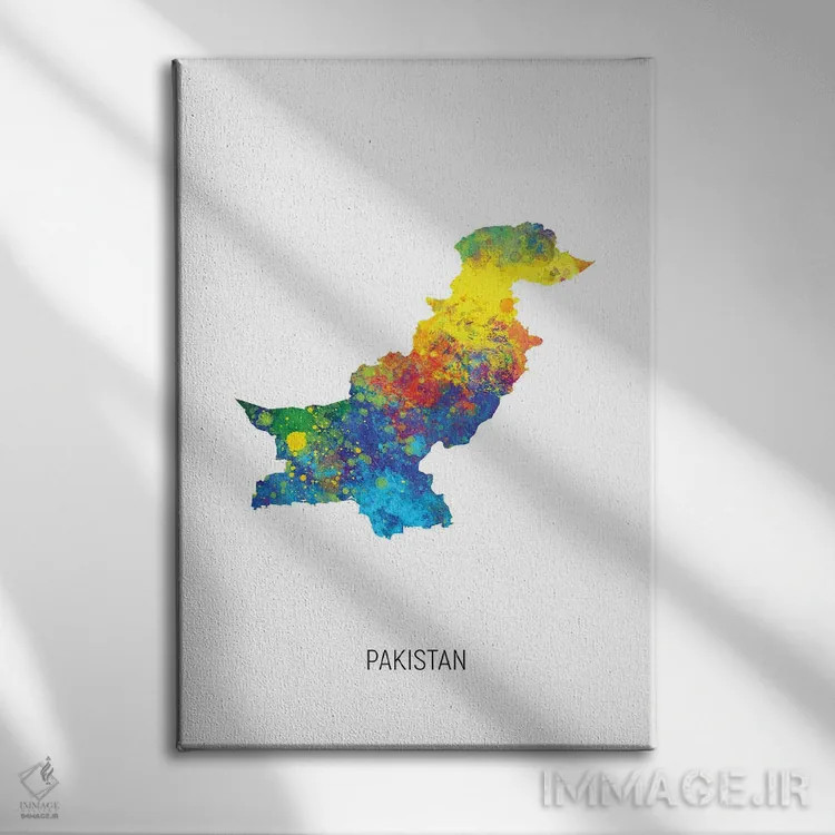 تابلو دکوراتیو نقشه پاکستان اثر مایکل تامپست - نمای روبهرو روی دیوار