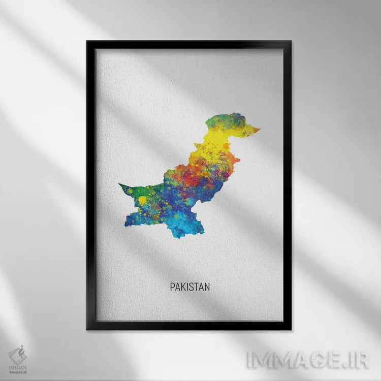 تابلو دکوراتیو نقشه پاکستان اثر مایکل تامپست - نمای قابدار مشکی