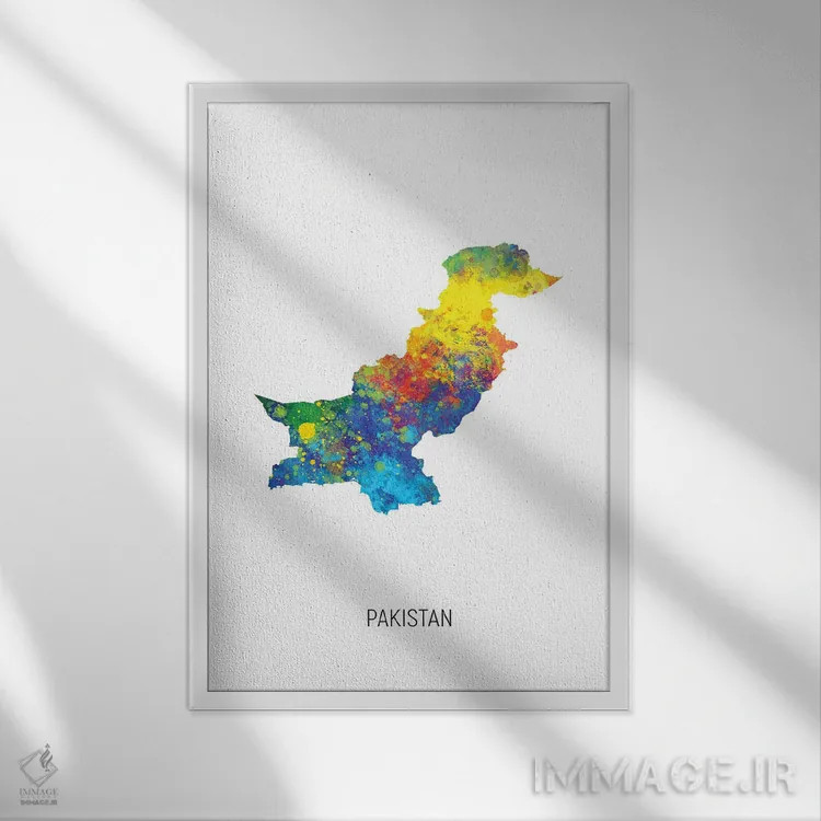 تابلو دکوراتیو نقشه پاکستان اثر مایکل تامپست - نمای قابدار سفید