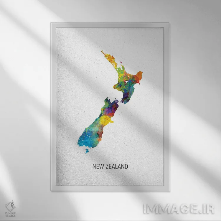 تابلو دکوراتیو نقشه زلاندنو اثر مایکل تامپست - نمای قابدار سفید