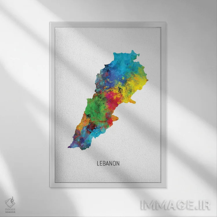 تابلو دکوراتیو نقشه لبنان اثر مایکل تامپست - نمای قابدار سفید