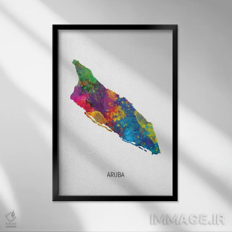 تابلو دکوراتیو نقشه آروبا اثر مایکل تامپست - نمای قابدار مشکی