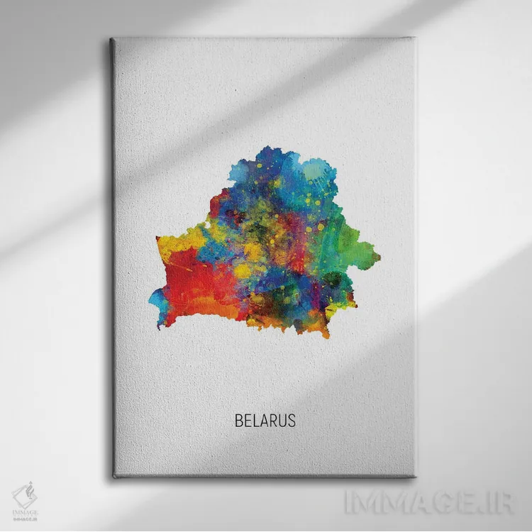 تابلو دکوراتیو نقشه بلاروس اثر مایکل تامپست - نمای روبهرو روی دیوار