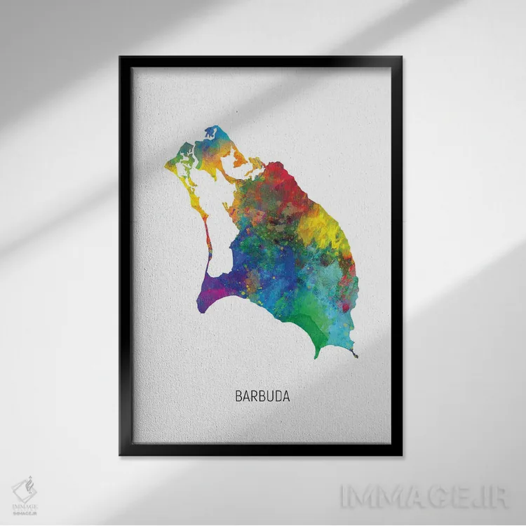 تابلو دکوراتیو نقشه باربودا اثر مایکل تامپست - نمای قابدار مشکی