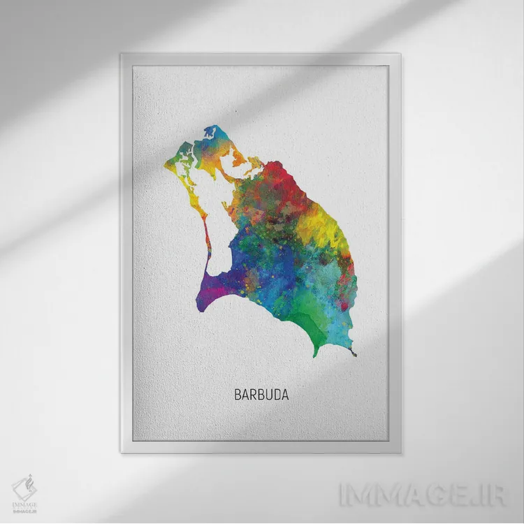 تابلو دکوراتیو نقشه باربودا اثر مایکل تامپست - نمای قابدار سفید