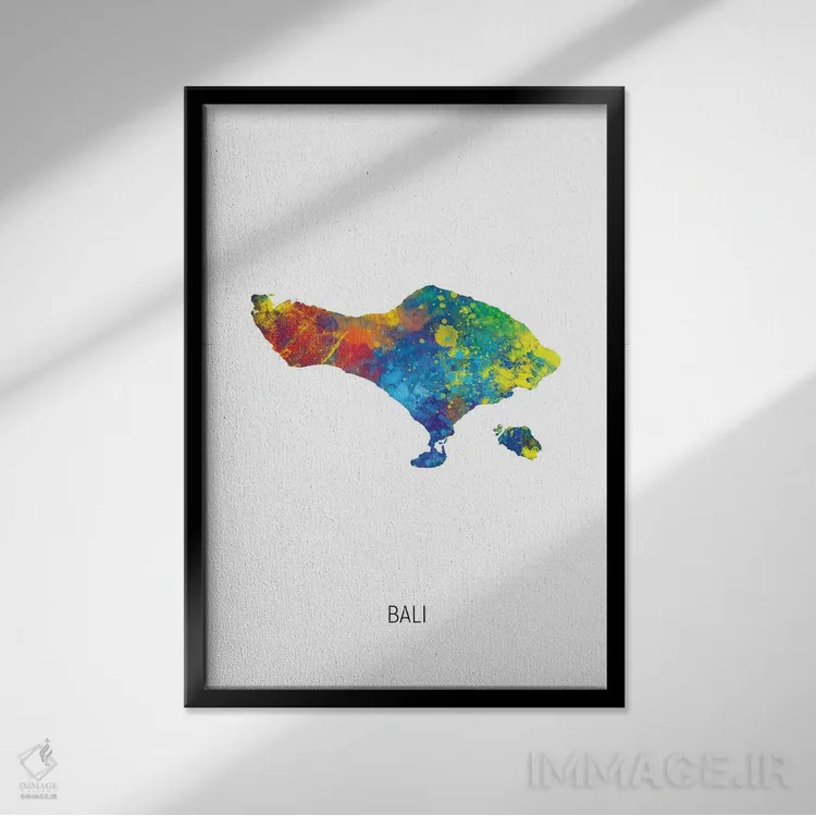 تابلو دکوراتیو نقشه بالی اثر مایکل تامپست - نمای قابدار مشکی