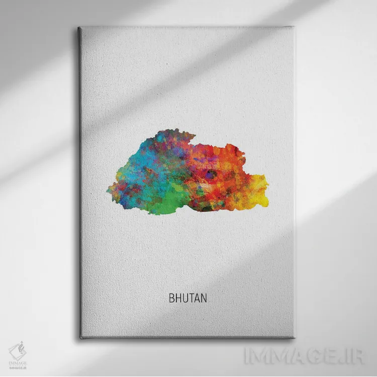 تابلو دکوراتیو نقشه بوتان اثر مایکل تامپست - نمای روبهرو روی دیوار