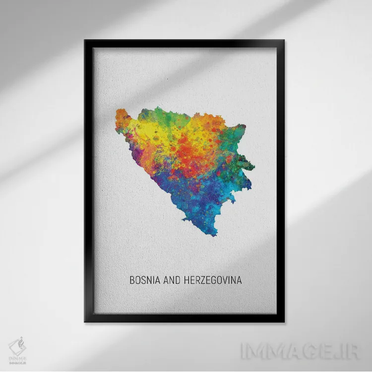 تابلو دکوراتیو نقشه بوسنی و هرزگوین اثر مایکل تامپست - نمای قابدار مشکی