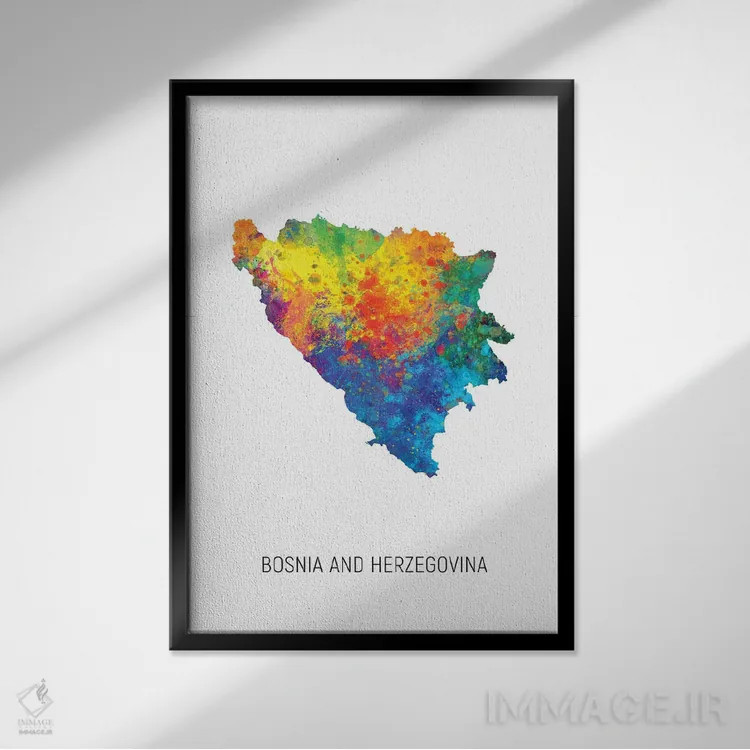 تابلو دکوراتیو نقشه بوسنی و هرزگوین اثر مایکل تامپست - نمای قابدار مشکی