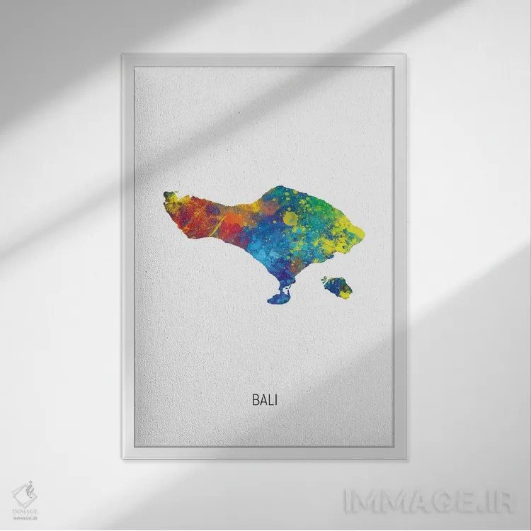 تابلو دکوراتیو نقشه بالی اثر مایکل تامپست - نمای قابدار سفید