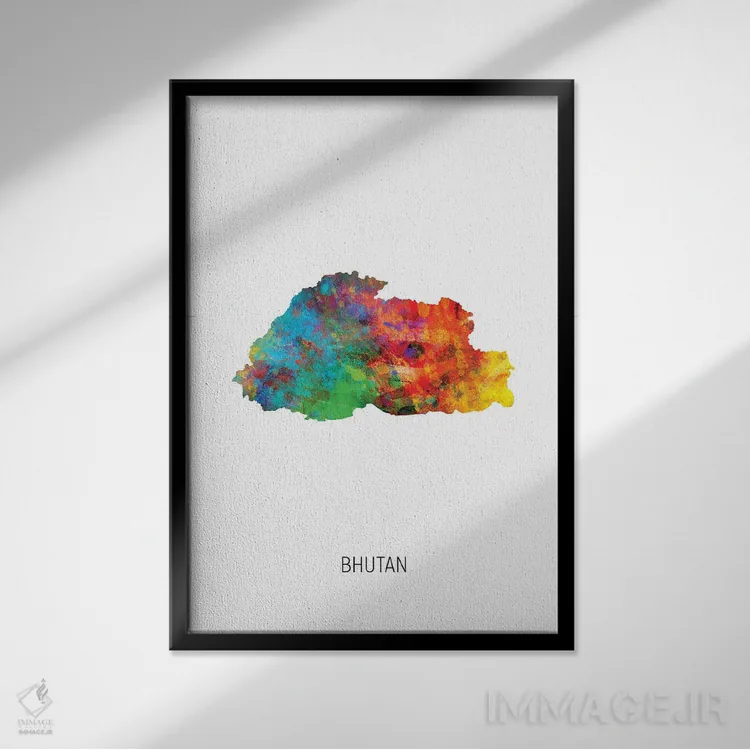 تابلو دکوراتیو نقشه بوتان اثر مایکل تامپست - نمای قابدار مشکی