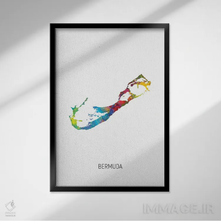 تابلو دکوراتیو نقشه برمودا اثر مایکل تامپست - نمای قابدار مشکی
