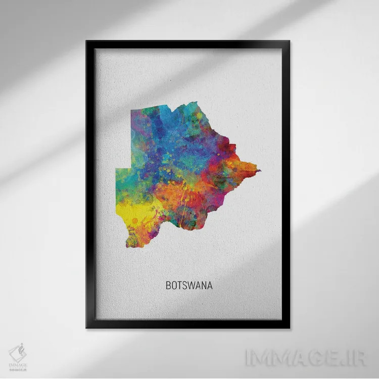تابلو دکوراتیو نقشه بوتسوانا اثر مایکل تامپست - نمای قابدار مشکی