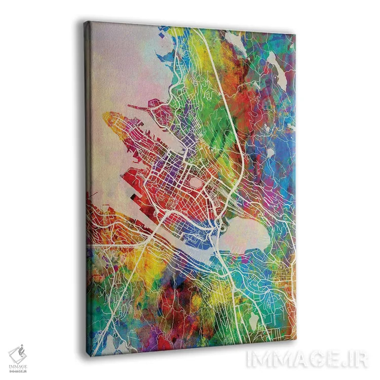 تابلو دکوراتیو نقشه برگن نروژ اثر مایکل تامپست - نمای پرسپکتیو محصول