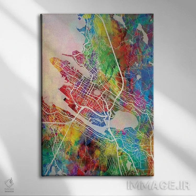 تابلو دکوراتیو نقشه برگن نروژ اثر مایکل تامپست - نمای روبهرو روی دیوار