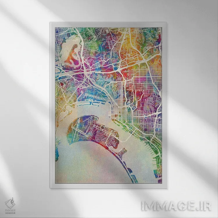 تابلو دکوراتیو نقشه سن دیه گو اثر مایکل تامپست - نمای قابدار سفید