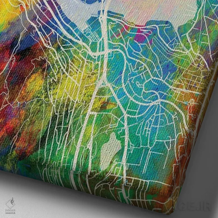 تابلو دکوراتیو نقشه برگن نروژ اثر مایکل تامپست - نمای نزدیک بافت بوم