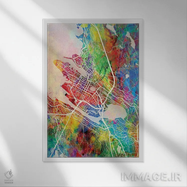 تابلو دکوراتیو نقشه برگن نروژ اثر مایکل تامپست - نمای قابدار سفید