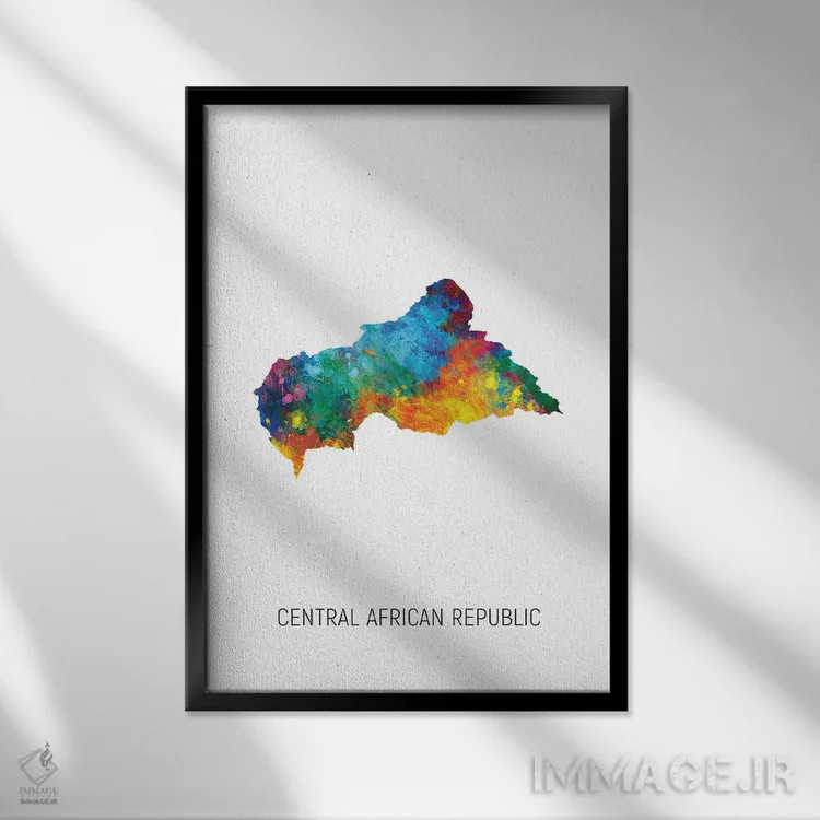تابلو دکوراتیو نقشه جمهوری آفریقای مرکزی اثر مایکل تامپست - نمای قابدار مشکی