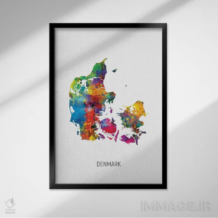 تابلو دکوراتیو نقشه دانمارک اثر مایکل تامپست - نمای قابدار مشکی